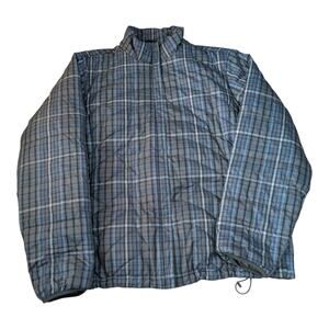 Lands' End Puffer Jacket Womens XL 18-20 Gray Plaid Quilted Full Zip Insulated